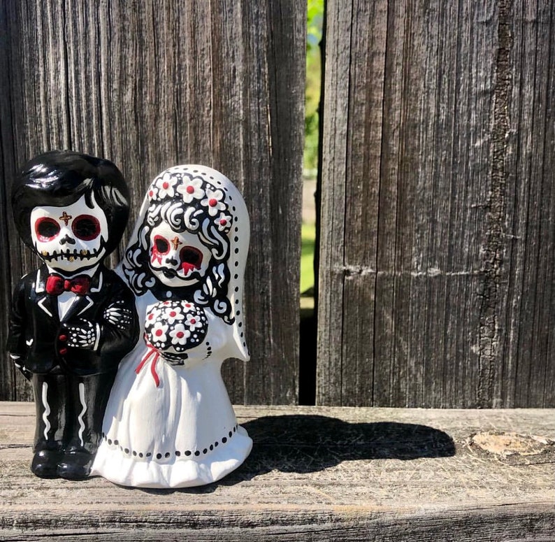 Day of the Dead hand painted ceramic wedding cake topper image 7