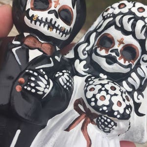 Day of the Dead hand painted ceramic wedding cake topper image 1