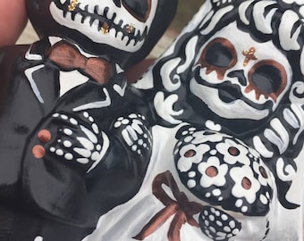 Day of the Dead hand painted ceramic wedding cake topper