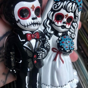 Day of the Dead hand painted ceramic wedding cake topper image 5