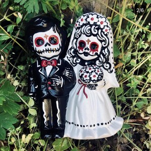 Day of the Dead hand painted ceramic wedding cake topper image 9