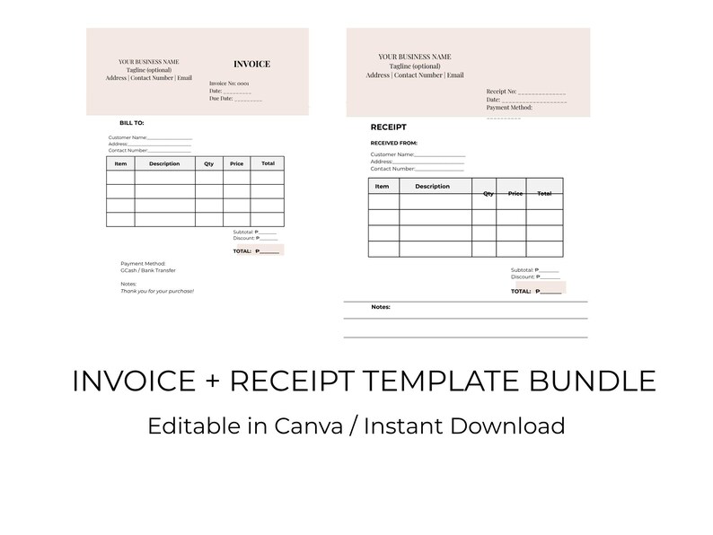 Editable Invoice & Receipt Template Bundle, Canva, Template, Business ...