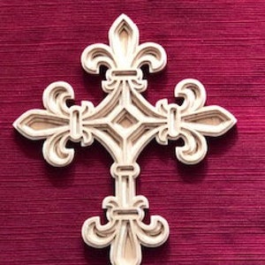 Cross - Fleur de lis - Hand-scrolled Wooden Cross