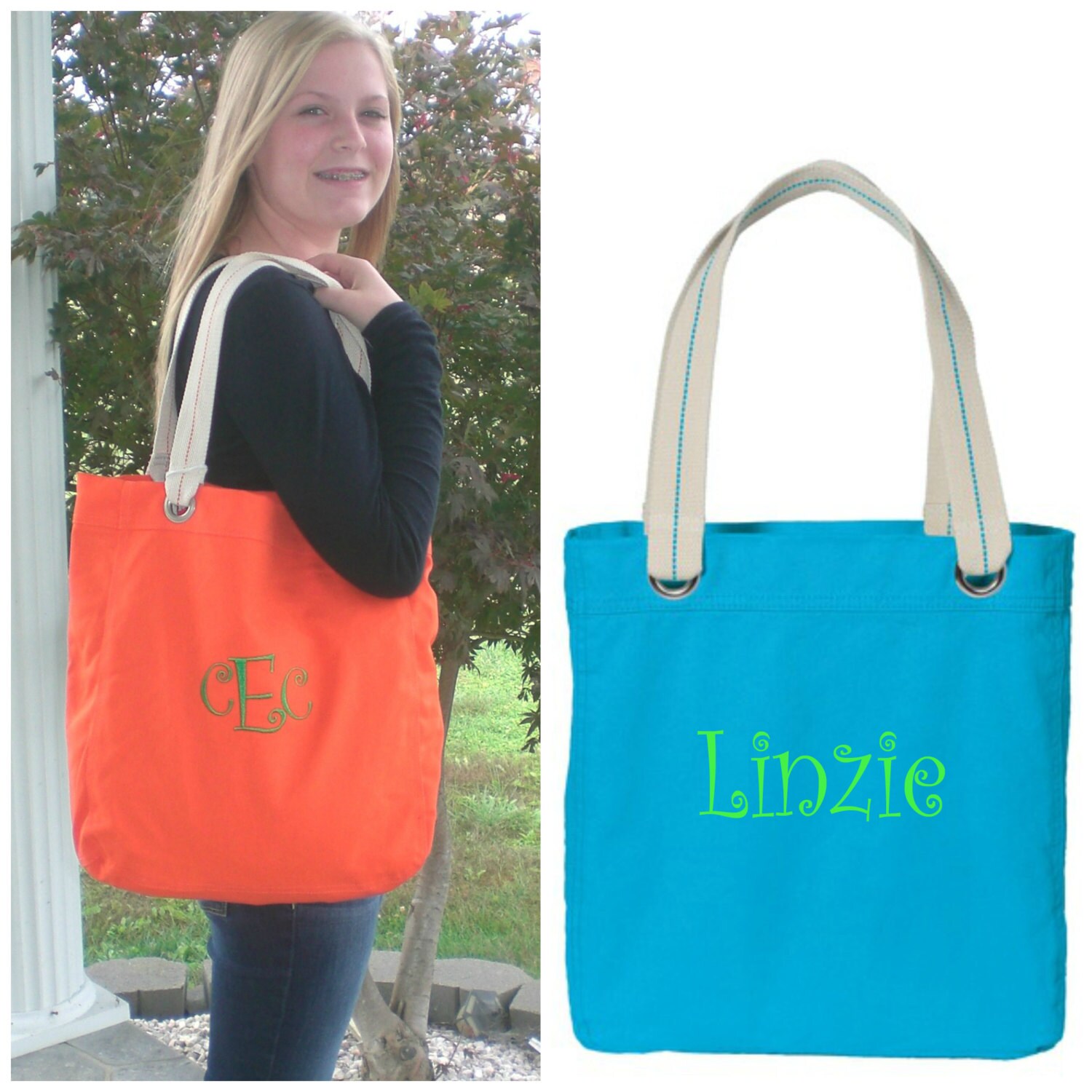 Personalized Canvas Tote Bag Custom Embroidery Monogram Gift Etsy