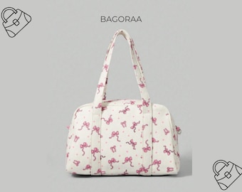 Corduroy Bow Polka Dot Handbag Cute Kawaii Top Handle Bag