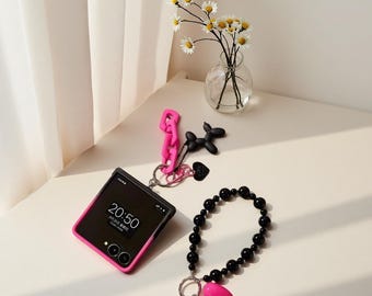 Gradient Hinge Kralen Love Dog Chain Case voor Samsung Galaxy Z Flip 7 6 5 4 3 – Leuke telefoonhoes