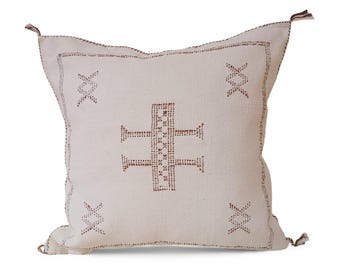 Handmade Moroccan Cactus Silk Pillow Cover 20x20 Inch 50x50 cm, Sabra Silk Berber Cushion, Orange Kilim Throw Pillow, Boho Luxury Decor