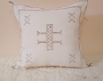 Handmade Moroccan Cactus Silk Pillow Cover 20x20 Inch 50x50 cm, Sabra Silk Berber Cushion, Orange Kilim Throw Pillow, Boho Luxury Decor