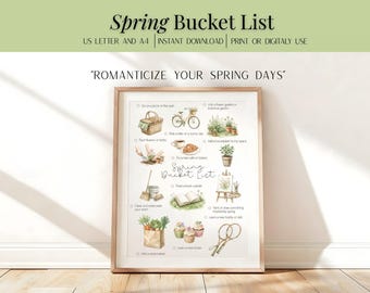 Liste de seaux de printemps imprimable Idées d'activités de printemps pour les enfants Liste d'objectifs Liste de seaux Tableau d'affiches Croissance personnelle Idée d'activités de soins personnels