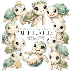 Cute Turtles Clipart Watercolor PNG Turtle Clipart Bundle Birthday Party, Nursery Decor, Baby Shower, Commercial Use, Instant Download
