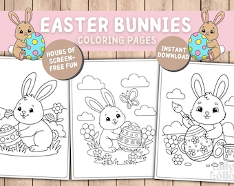 Lot imprimable de pages à colorier de lapin de Pâques, livre de coloriage de Pâques, activité de printemps pour l'école maternelle, maternelle, téléchargement immédiat