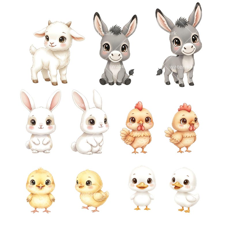 Cute Farm Animals Watercolor Clipart for Kids, Nursery Decor, Birthday ...