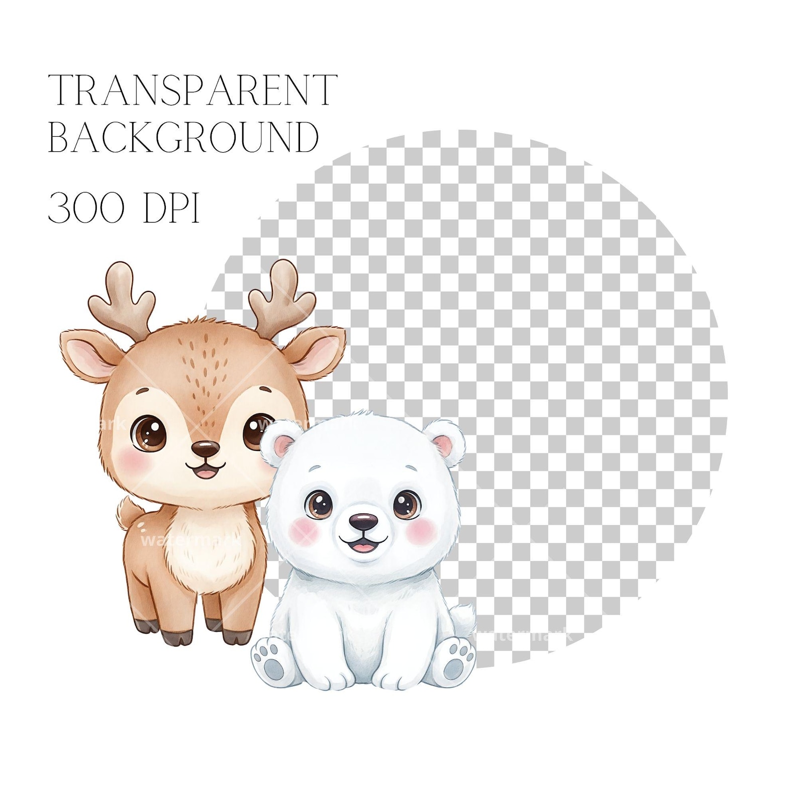 Cute Arctic Animals Clipart Watercolor PNG Commercial License, Polar ...