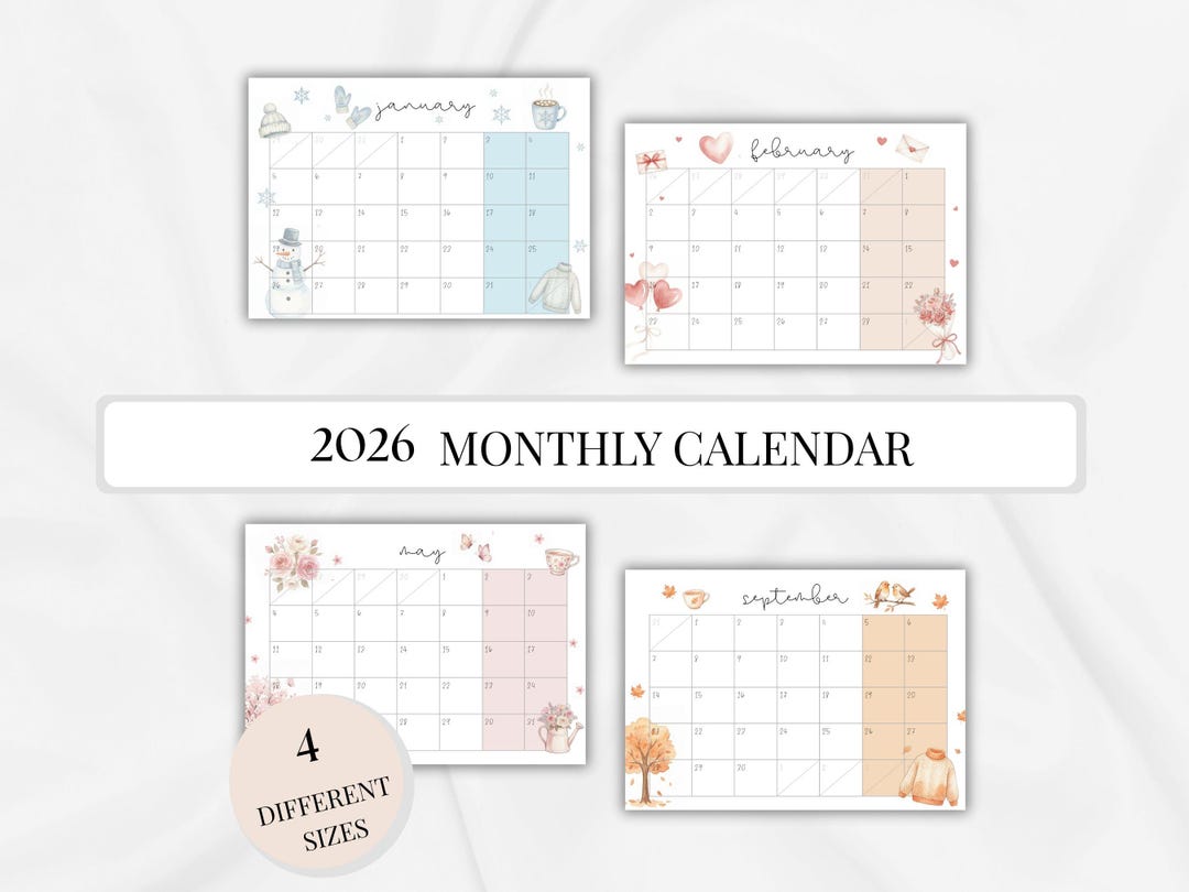 Illustrated Monthly Children’s Calendar 2026 Printable Family Colorful ...