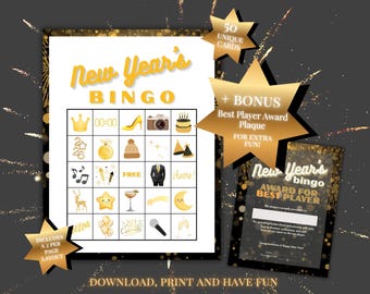 New Year 2026 Bingo game fun activity for family New year party best board game idea for New Year Eve bingo cards print game for kids ideas