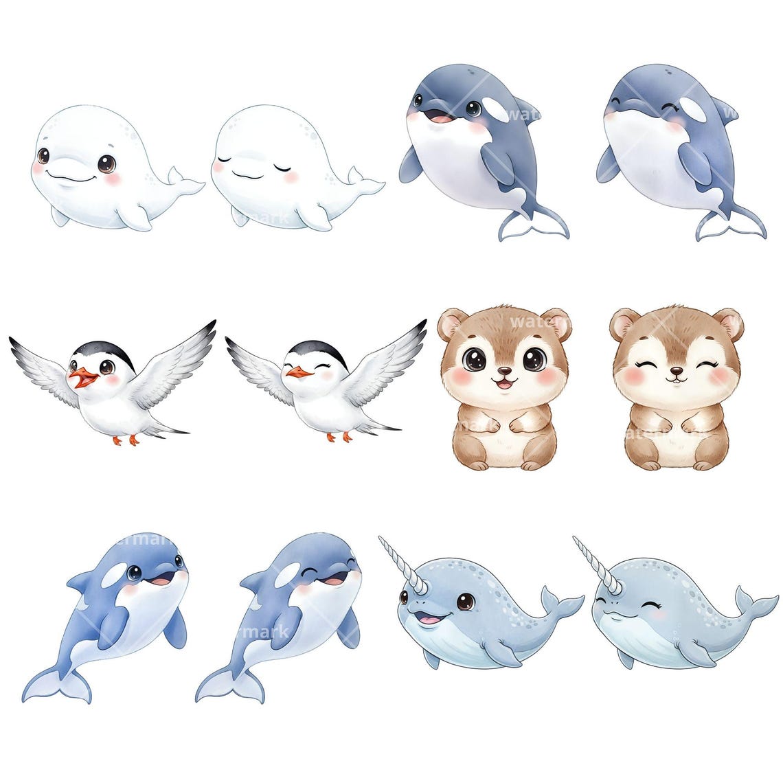 Cute Arctic Animals Clipart Watercolor PNG Commercial License, Polar ...
