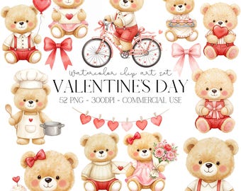Saint Valentin ours Clipart aquarelle téléchargement immédiat Saint Valentin Clipart PNG Clipart romantique animal Saint Valentin Clipart ours en peluche