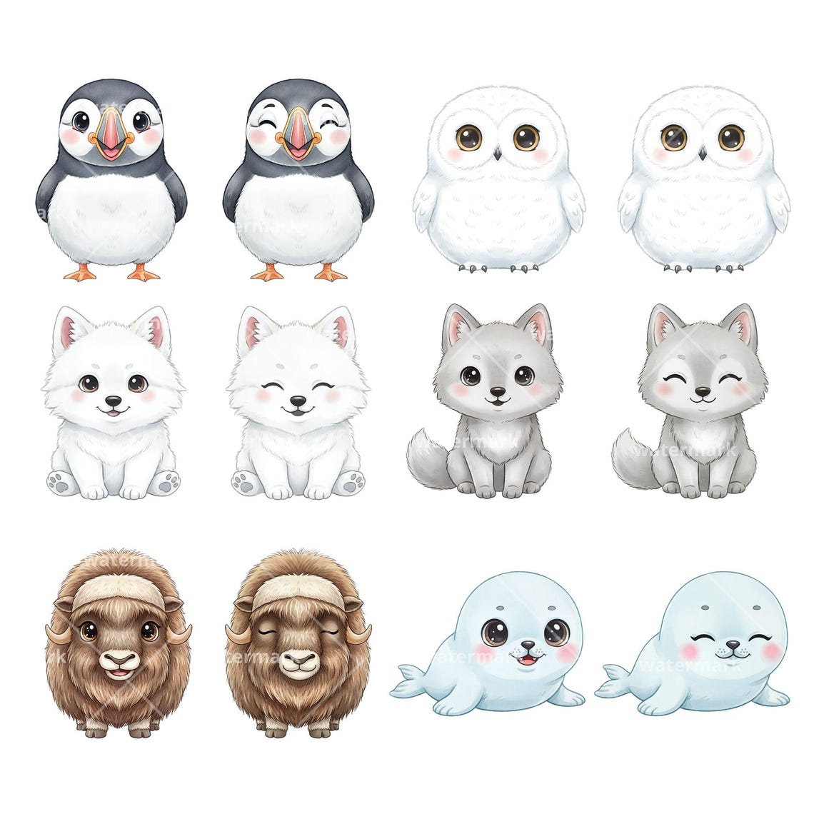 Cute Arctic Animals Clipart Watercolor PNG Commercial License, Polar ...