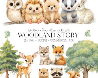 Clipart animaux des bois - aquarelles bébés animaux des bois aquarelle Clipart mignons animaux de la forêt des bois Clipart Nature téléchargement numérique