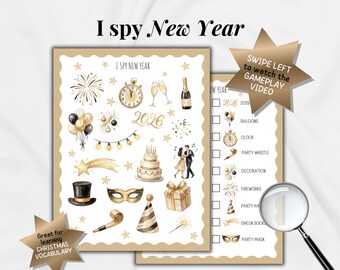 New Year’s eve 2026 I Spy Printable Game for Kids Water Sensory Activity Classroom Seek and Find Busy Game for Children Word Learning method