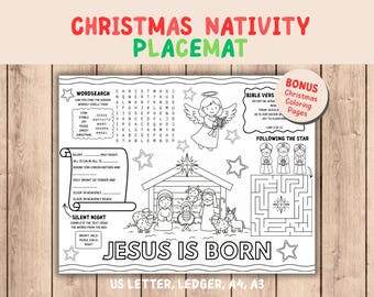 Christmas Nativity Placemat for Children printable Nativity Placemat Wordsearch Children Bible Coloring Book Three Wise Men Nativity Scene