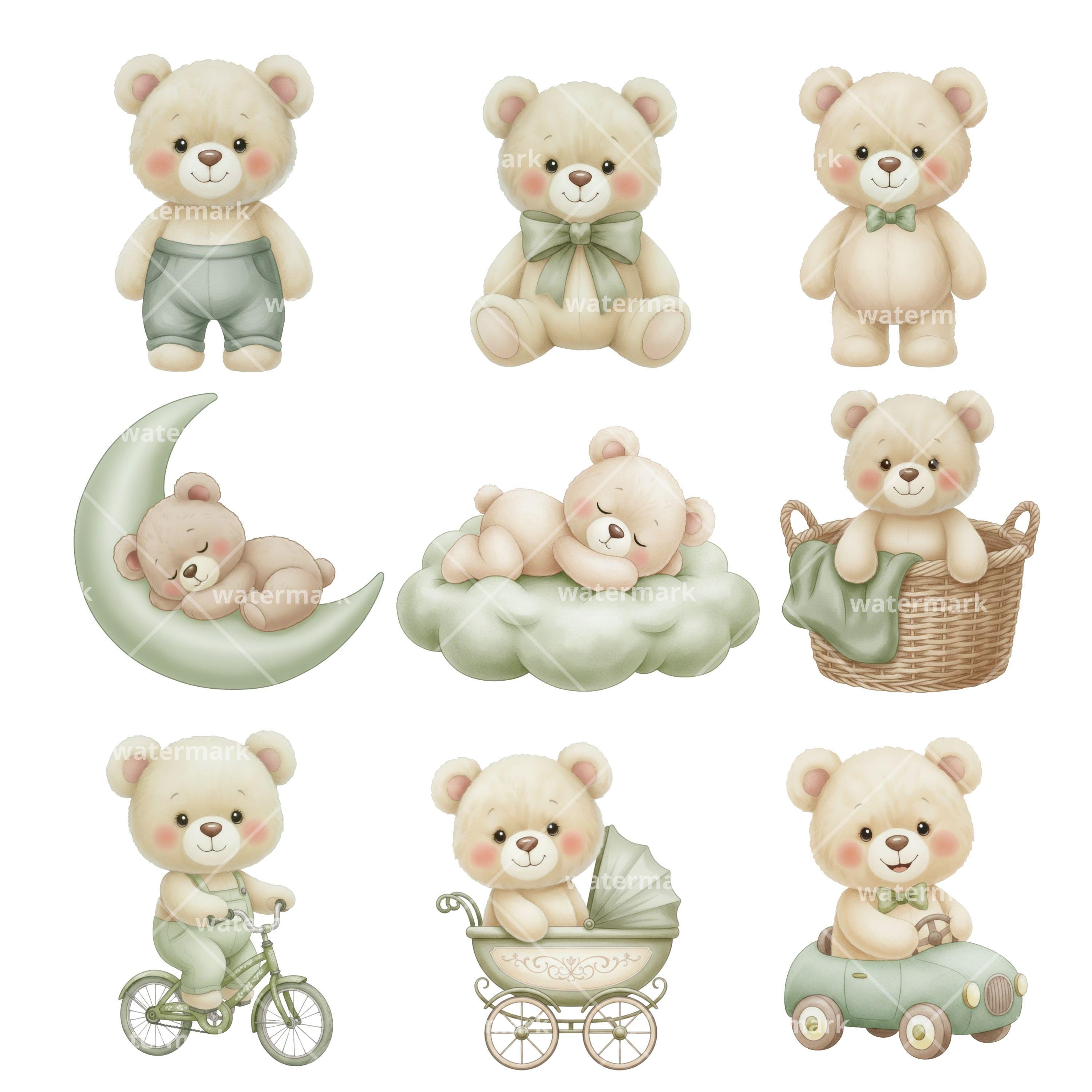Watercolor Green Teddy Bear Clipart PNG for Cute Bear Nursery Decor ...