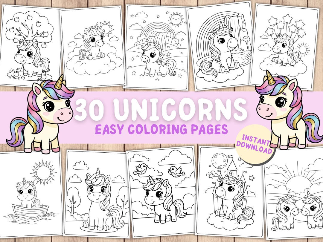 Unicorn Color Book for Kids Printable Unicorn Coloring Pages Bold Easy ...