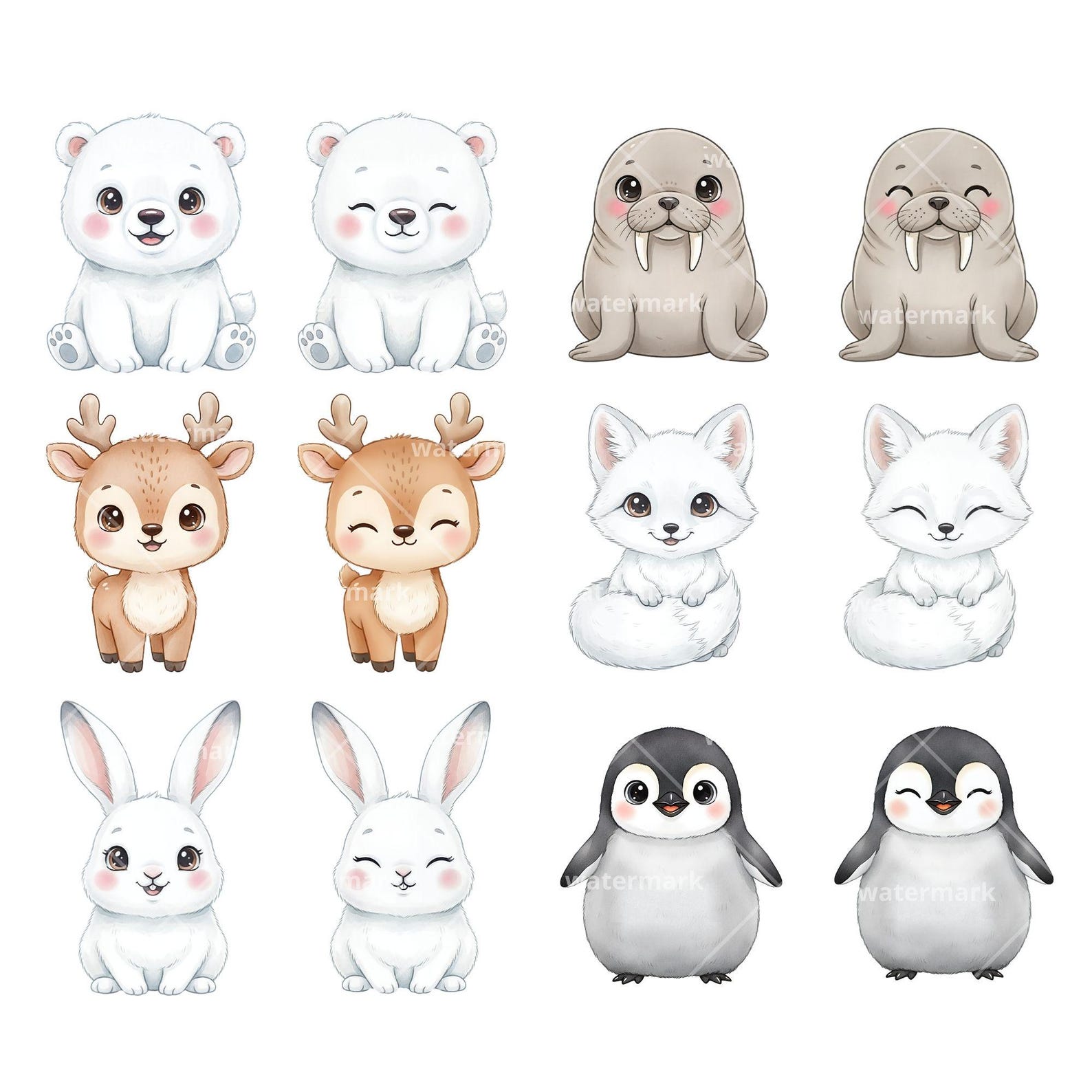 Cute Arctic Animals Clipart Watercolor PNG Commercial License, Polar ...