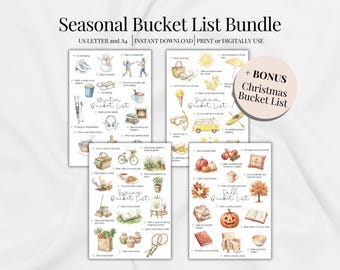 Bucket list des saisons à imprimer, 4 saisons - Idées d'activités pour enfants : affiche PDF pour liste d'envies familiales, Croissance personnelle, Activités pour couple, Idée de soins personnels