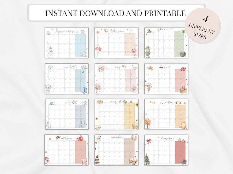 Illustrated Monthly Children’s Calendar 2026 Printable Family Colorful ...