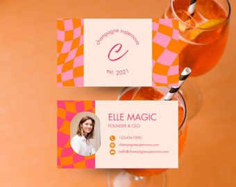 Business Card Template | Canva Editable | Champagne Supernova Bright Bold Design | 2 versions