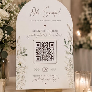 QR-kodskylt för bröllop, mall för delning av blommiga foton (digital nedladdning)