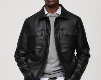 fake leather over shirt(フェイクレザーオーバーシャツ) フェイク