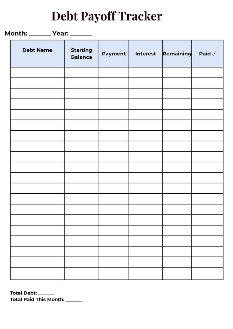 Debt Payoff Tracker Printable | Monthly Debt Tracker | Financial ...