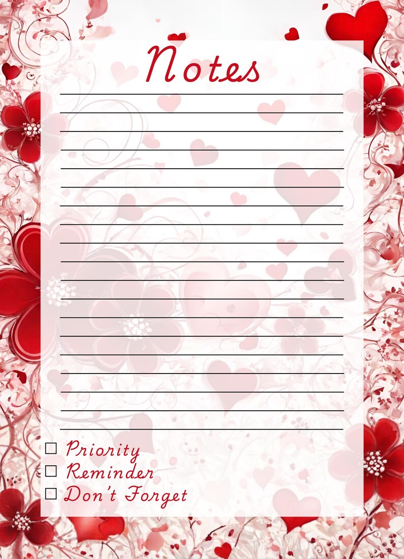 Heart Floral Lined Notepad | Romantic Stationery - Etsy
