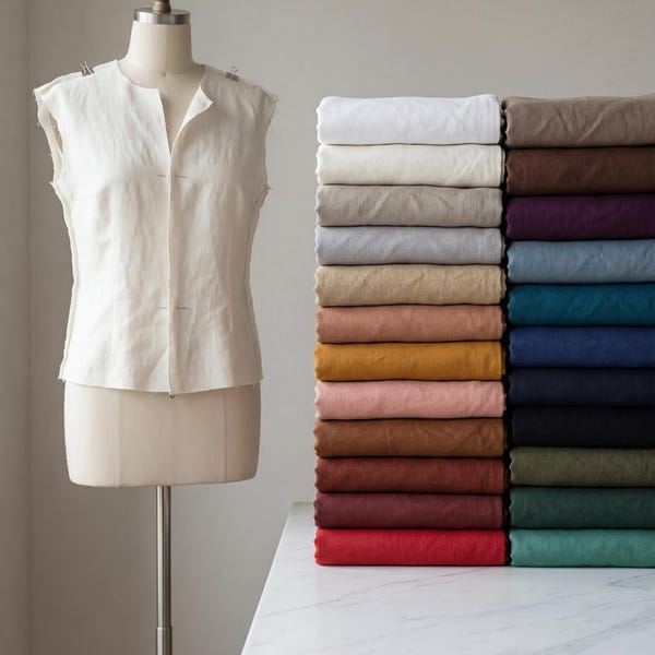 Soft Washed Linen Fabric for Blouse by the Yard, ,Medium Weight, 100% Flax Linen, 57" Wide, Fabric for Shirts and Loose Summer Blouses
