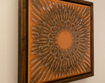 Art du carrelage vintage (années 1970) - Cadre flottant en chêne de Tasmanie - recyclé, durable fait main, 17 x 17 cm