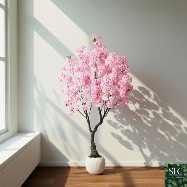 Artificial Cherry Blossom Tree 5ft 6ft 7ft with Pot Faux Flower Tree for Home Office Wedding Indoor Decor