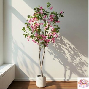 Large Artificial Bougainvillea Tree 150cm, Pink Faux Flower Plant in Pot for Home Wedding Decor
