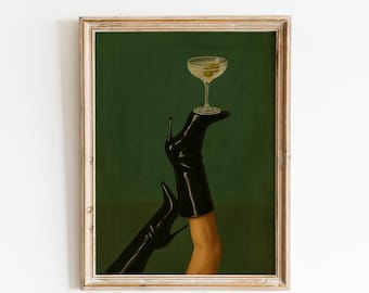 Dirty Martini – Feminine Moody Cocktail Poster, High Heel Wall Art Print