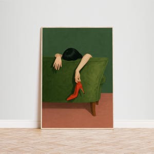 Mulher com salto vermelho – Impressão de arte minimalista de femme fatale para parede imagem 3