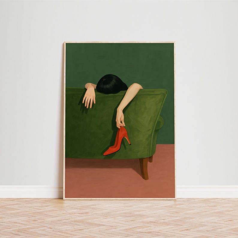 Mulher com salto vermelho – Impressão de arte minimalista de femme fatale para parede imagem 3