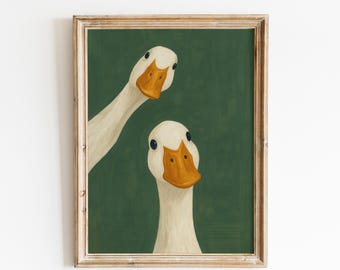 Goose Duo Poster – Minimalist Animal Wall Art, Funny Farmhouse Decor Print
