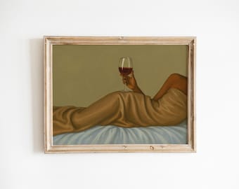 Wine in Bed Poster – Minimalist Relaxing Aesthetic Wall Art