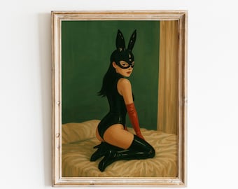 Masked Bunny Femme Fatale Art – Seductive Bedroom Wall Poster