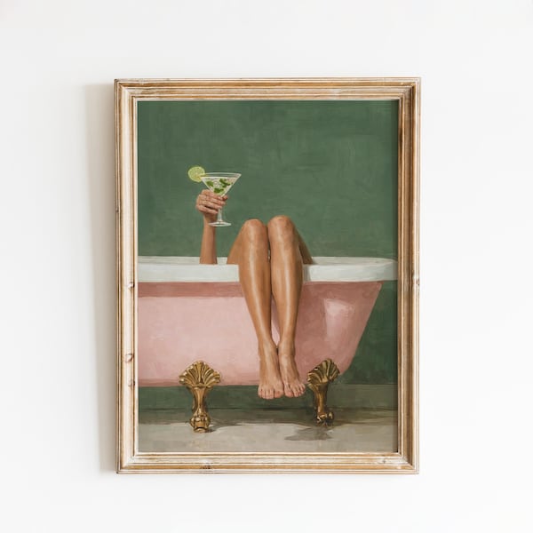 Vintage Badewanne Martini Poster - Entspannte Cocktail Wandkunst