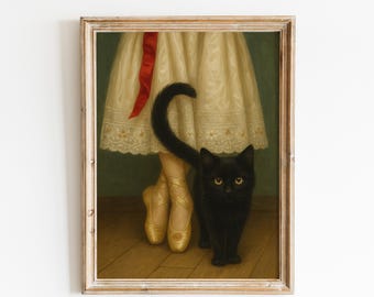 Ballerina Cat Art Print – Elegant Vintage Ballet Illustration