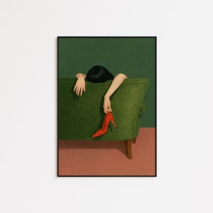 Mulher com salto vermelho – Impressão de arte minimalista de femme fatale para parede imagem 2