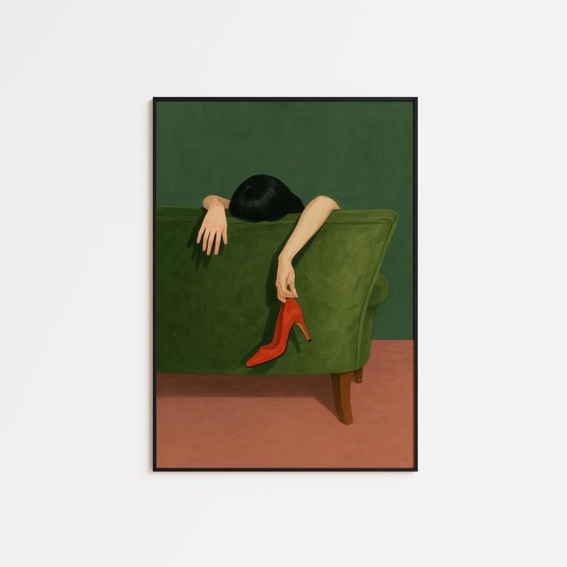 Mulher com salto vermelho – Impressão de arte minimalista de femme fatale para parede imagem 2