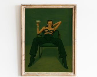 Quadro da parete "Potere femminile" - Donna sicura di sé con cocktail - Siediti come una signora
